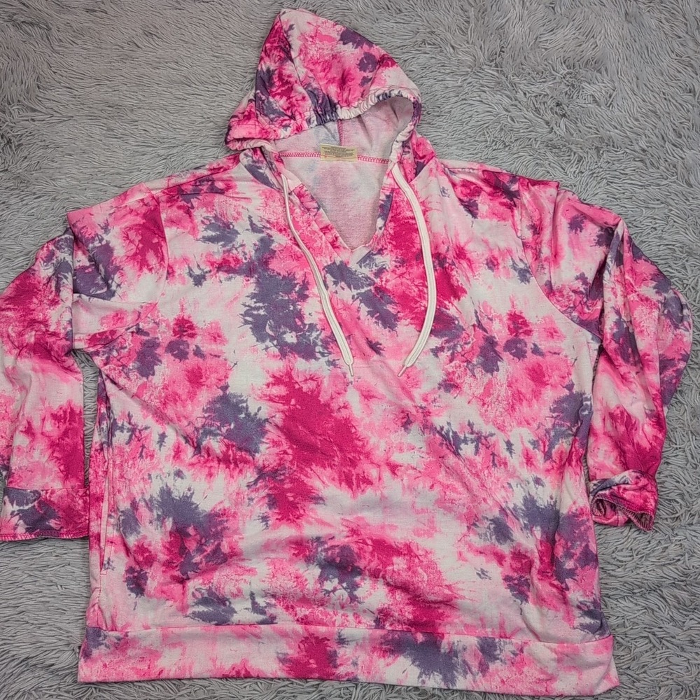 Bobbie Brooks Sweatshirt Womens 2X Pink Hoodie Pockets Athletic Splatter Comfy